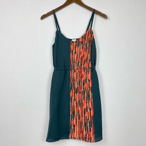 Lauren Conrad | Teal & Orange Abstract Print Spaghetti Strap Mini Dress